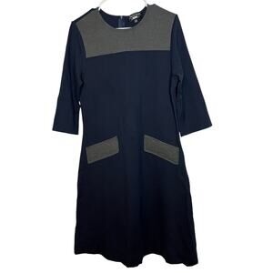 Front Row Sara Goldy Modest Navy Grey Dress Medium 3/4 Sleeve Calf Length Thick